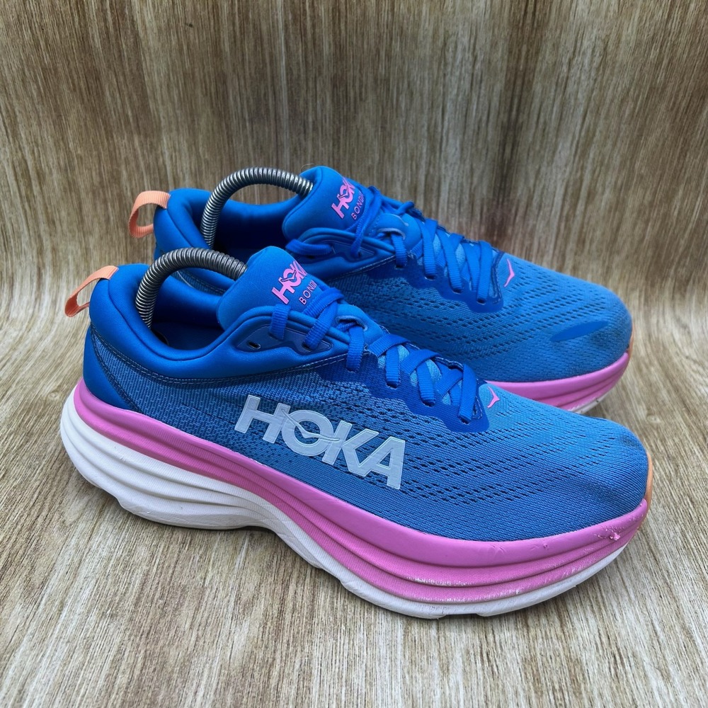 Hoka One One Bondi 8 Running Shoes Women's Size 9.5 Blue Pink 1127952 CSAA